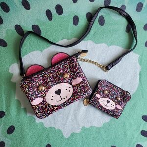 Betsey Johnson Rainbow Sprinkles Bear Bag And Wallet